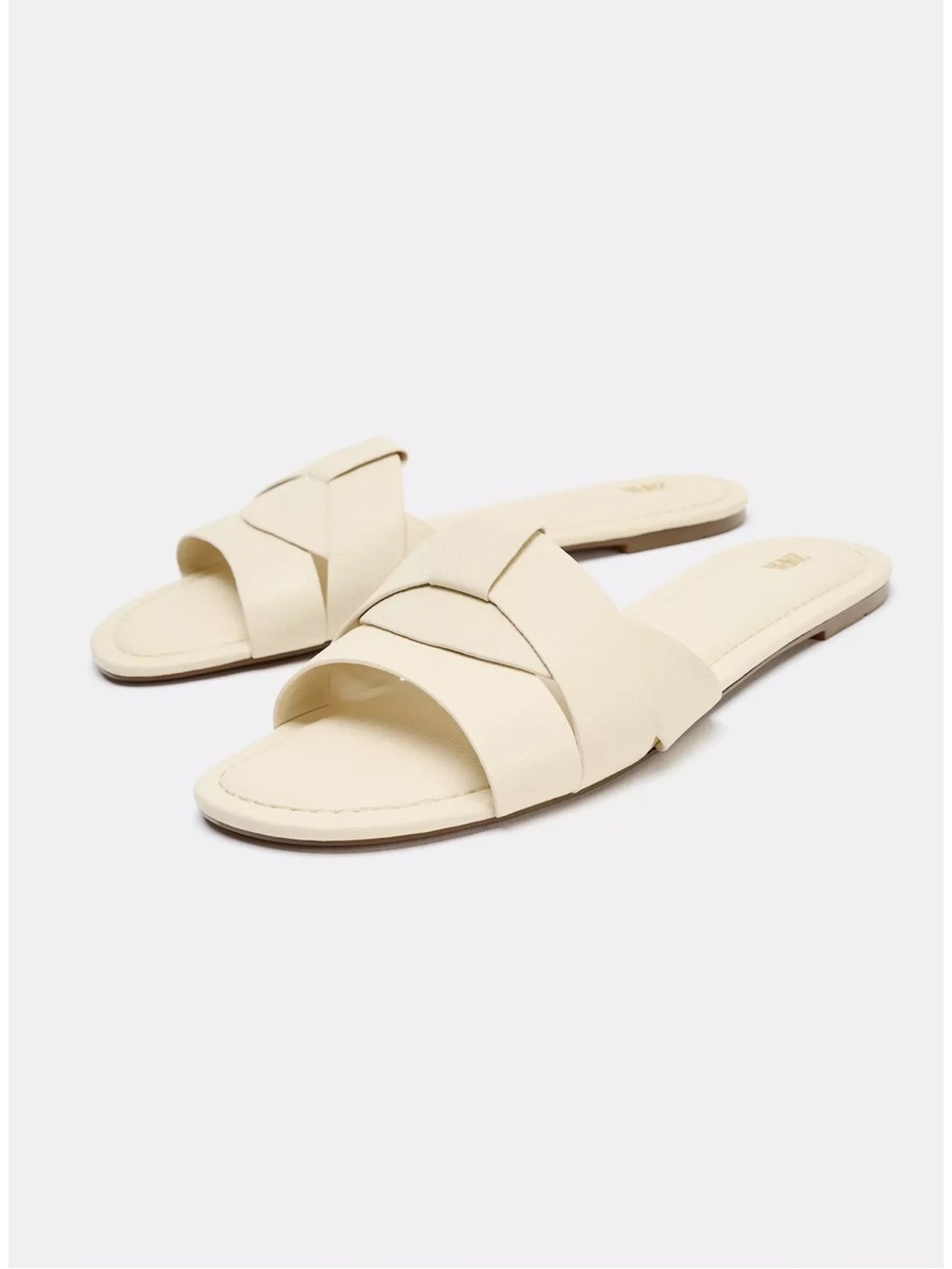 Zara Cream Slide Sandals for Women - Minimal Woven Strap